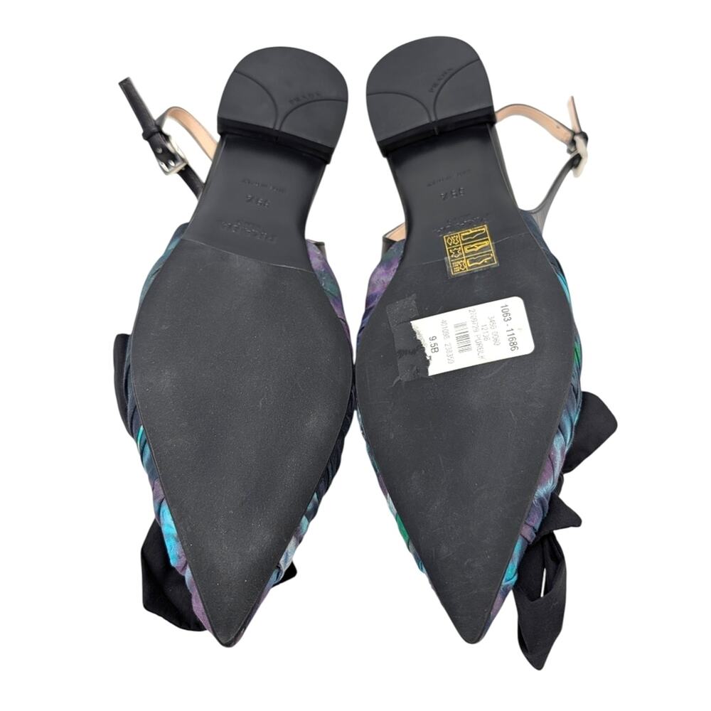 Prada Limited Edition Pointed Toe Slingback Bow Flat Purple Black Print 39.5 | 9 - Picture 10 of 13